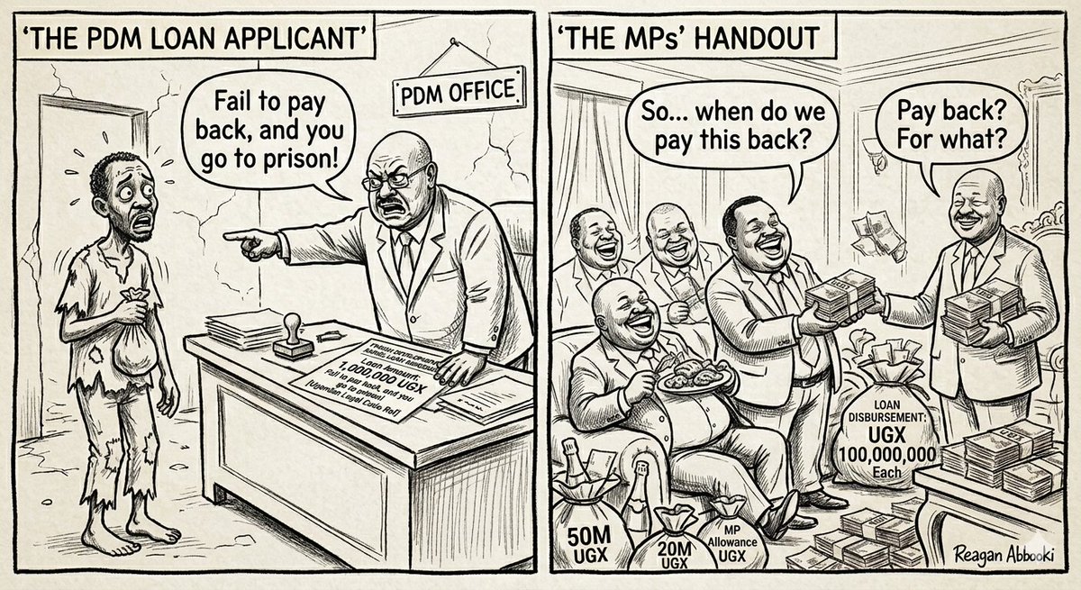 MusinguziReaga1's tweet photo. The warning from President Museveni that PDM defaulters risk imprisonment for 10 months stands in stark contrast to the non-refundable 100M cash extended to legislators. One demands strict repayment from the most vulnerable; the other asks nothing from those already empowered. https://t.co/2n2Y2DqReV