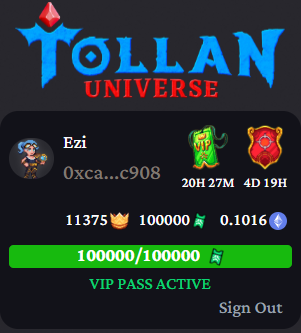 Just got back in <a href="/TollanUniverse/">Tollan Universe</a> grind! After the awesome updates. You can now fully stack 100k stamps in just few games with high multiplier!🚀