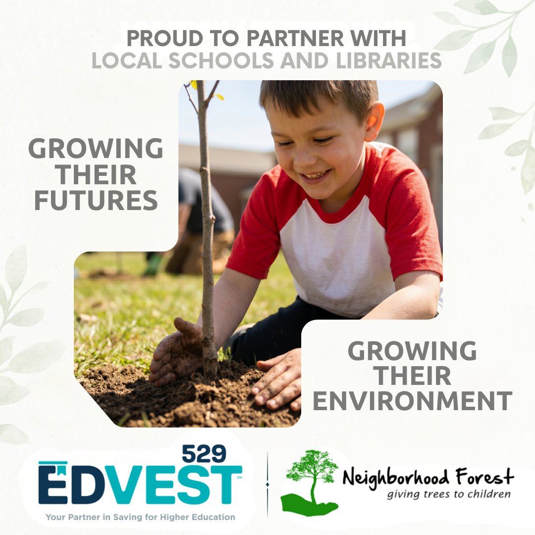 Edvest529's tweet photo. We're proud to partner with @trees4kids to distribute trees to students through local schools and libraries this month! We believe in nurturing both our environment and the bright futures of our local students.

See if your area is participating here: 
https://t.co/Yzzxy0LKdB https://t.co/aBBJrDWTS0