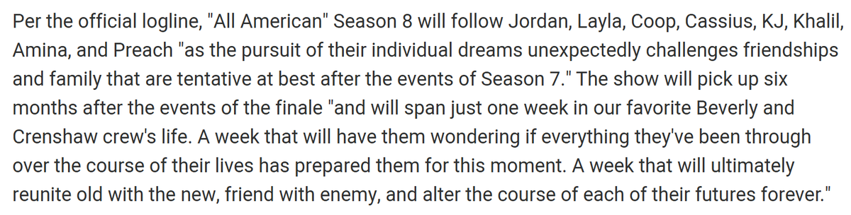 moozanna's tweet image. Season 8 will 'span one week'

#Jordayla #AllAmerican #AllAmericanCW tvline.com/2149889/all-am…