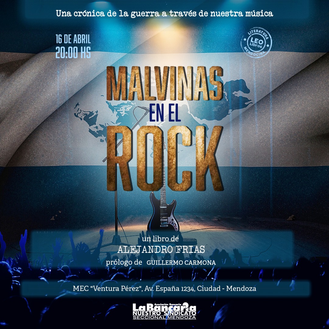 grcarmonac's tweet photo. Hoy acompaño en #Mendoza la presentación del libro de Alejandro Frías, "Malvinas en el Rock".

20 hs en La Bancaria, Avda España 1234, Ciudad. https://t.co/fdpxwZayAN