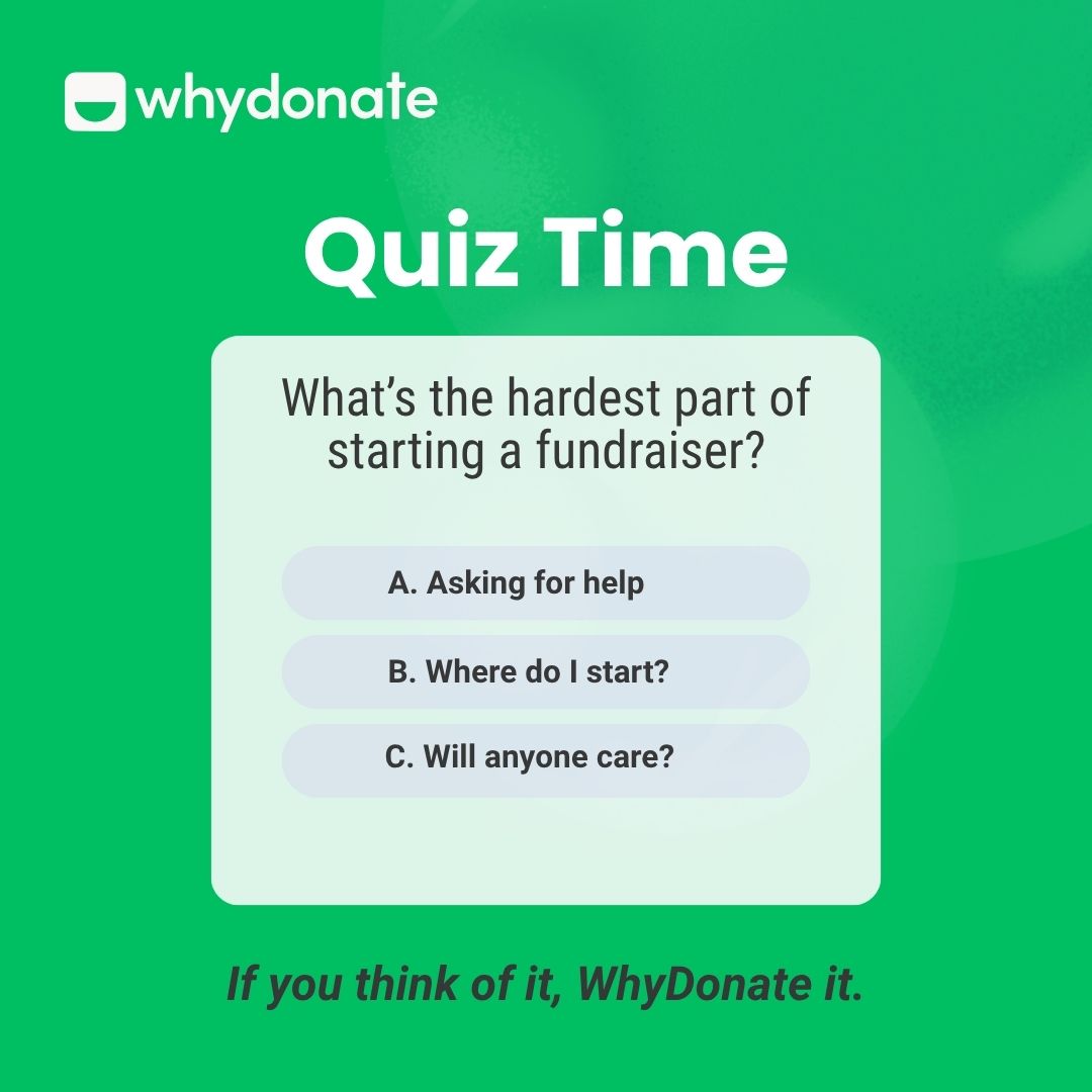 whydonate's tweet image. What’s stopping you from starting? 🤔
Pick your answer below 👇 and let’s change that together.
A, B, or C?

#QuizTime #Fundraising #WhyDonate #StartToday #MakeAnImpact #Crowdfunding #DoGood #GiveBack