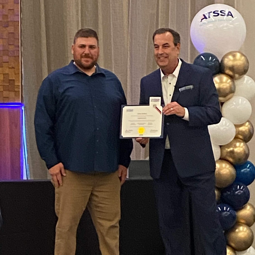 ATSSAHQ's tweet photo. Following the record-breaking #ATSSAFlyIn26 in Washington, D.C., members of the 2025-2026 #ATSSA Leadership Academy celebrated their graduation from the program and a successful year of roadway safety education, personal and professional growth and industry excellence. Members of 2025-2026 cohort gained valuable, lifelong experience and knowledge to lead and shape the future of roadway safety.

Upon graduation, cohort member Scott Fischer also received the J. Thomas McSwain Leadership Award. This award, recognizing future association leaders, is presented annually to a member of the ATSSA Roadway Safety Leadership Academy that reflects the values of leadership and mentorship that parallel the namesake of this award, J. Thomas McSwain, past ATSSA chairman.

Are you ready to step forward and join the next generation of roadway safety leaders? The 2026-2027 Leadership Academy is open now. Apply to be one of the 30 selected at https://t.co/P9vqnWQkzS

#SaferRoadsSaveLives #Leadership #RoadwaySafety