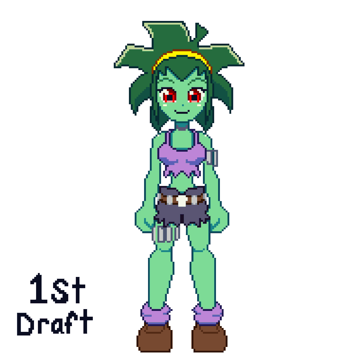 AdrianAnimate's tweet photo. Gonna put that 360° walk cycle on hold for a bit and try to branch out using other forms of art. This is my first time using Aseprite and I'm actually starting to like it. I made two drafts in order to get the hang of things. 

#Shantae #Rottytops #pixelart #ドット絵 #シャンティ https://t.co/Sfk6pK5snP