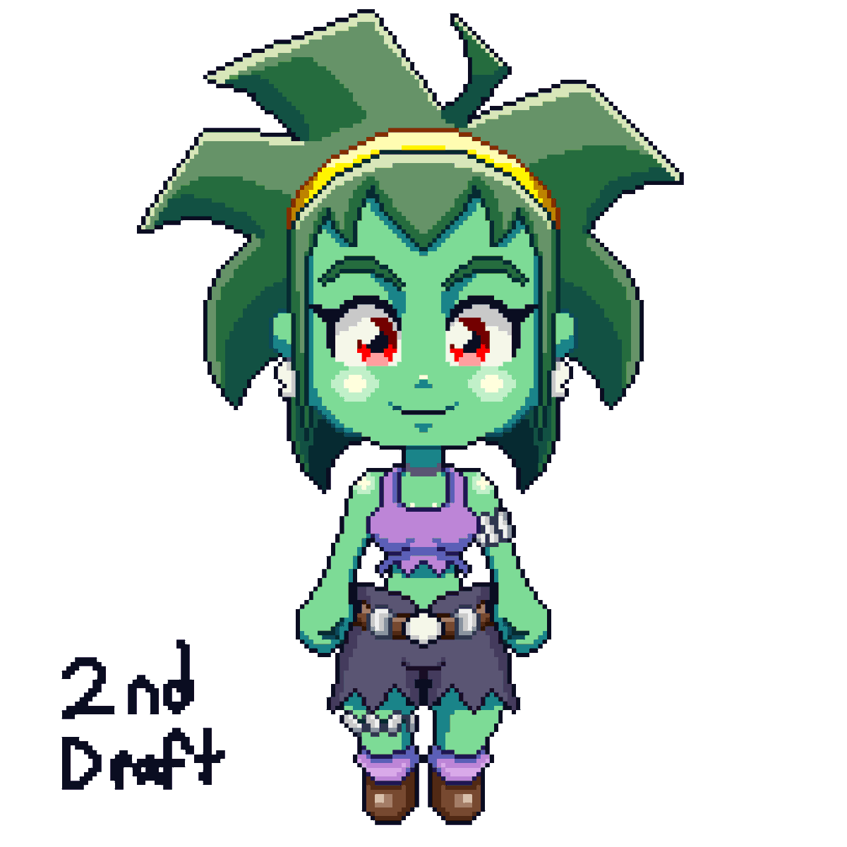 AdrianAnimate's tweet photo. Gonna put that 360° walk cycle on hold for a bit and try to branch out using other forms of art. This is my first time using Aseprite and I'm actually starting to like it. I made two drafts in order to get the hang of things. 

#Shantae #Rottytops #pixelart #ドット絵 #シャンティ https://t.co/Sfk6pK5snP