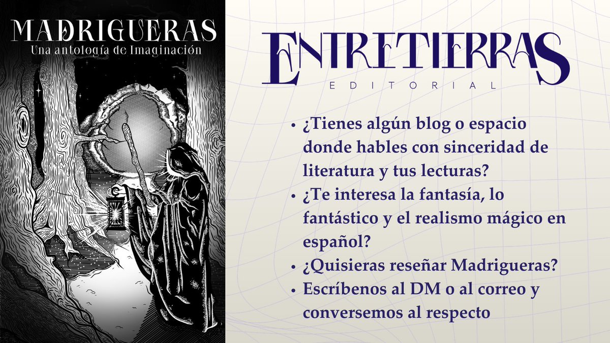 MMJMIGUEL_'s tweet photo. En @Entretierras_Ed andamos buscando reseñistas para Madrigueras. Si alguien está interesado en hablar de nuestro librito en su blog, puede contactarme por DM o mandarnos un correo a la editorial. 

Agradecemos un RT para llegar a más gente de habla hispana. https://t.co/2BtHwGTlgH