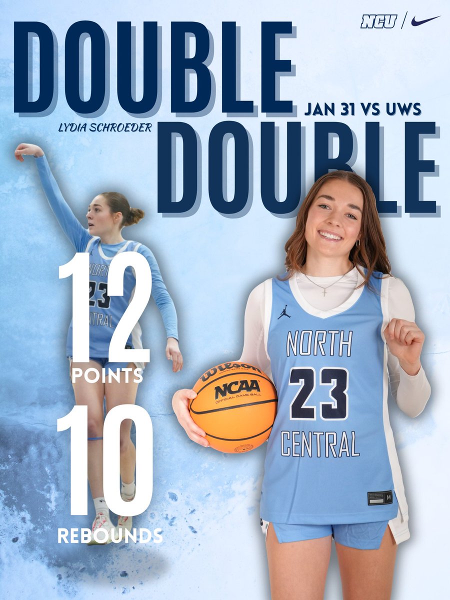 NCU_WBB's tweet image. Double Double ‼️🏀

Congrats to Lydia Schroeder for recording a double-double on January 31 vs UW Superior. She scored 12 points and had 10 rebounds in the contest. 

#Together | #E3