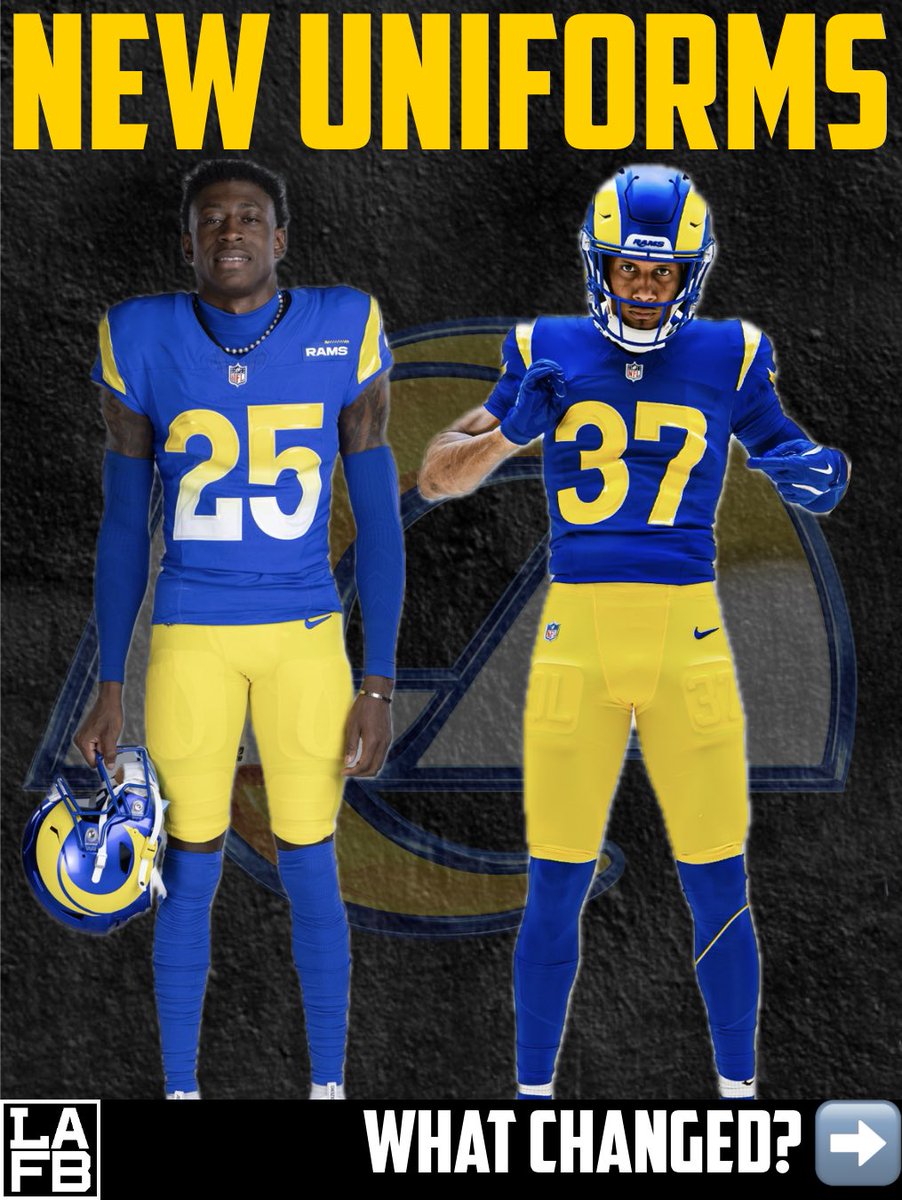 LAFBNetwork's tweet image. Bigger horns, no gradients, cleaner look overall… Rams finally going back to what worked

How do you feel about the uniform changes?

#Rams #LosAngelesRams #NFL #Uniforms #Sports
