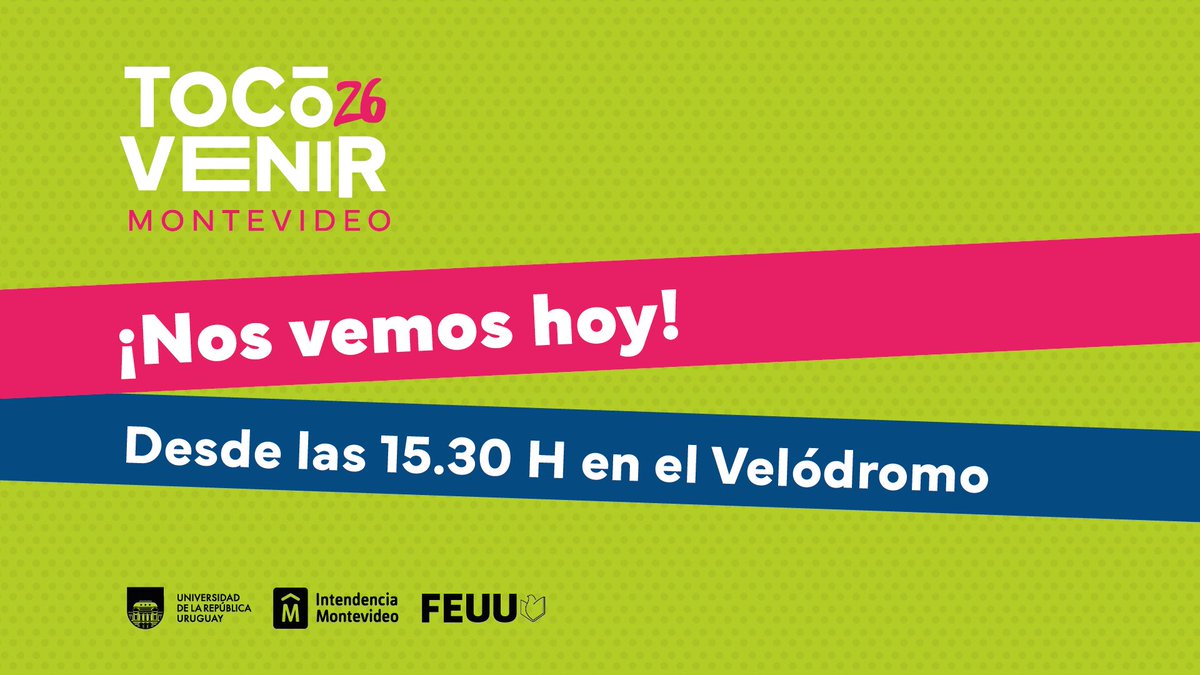 Udelaruy's tweet photo. ☀️ Salió el sol, sale el #TocóVenir 😎

Te esperamos desde las 15:30h en el Velódromo de Montevideo 🙌🏽

🎉 ¡Vení a ser parte de esta fiesta de bienvenida! https://t.co/LUFQVQ94IE