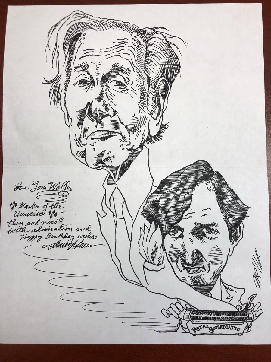JamesRosenTV's tweet image. For #ThrowbackThursday, the caricature I drew and sent off as a birthday gift for :::TOM WOLFE::: in 2011.