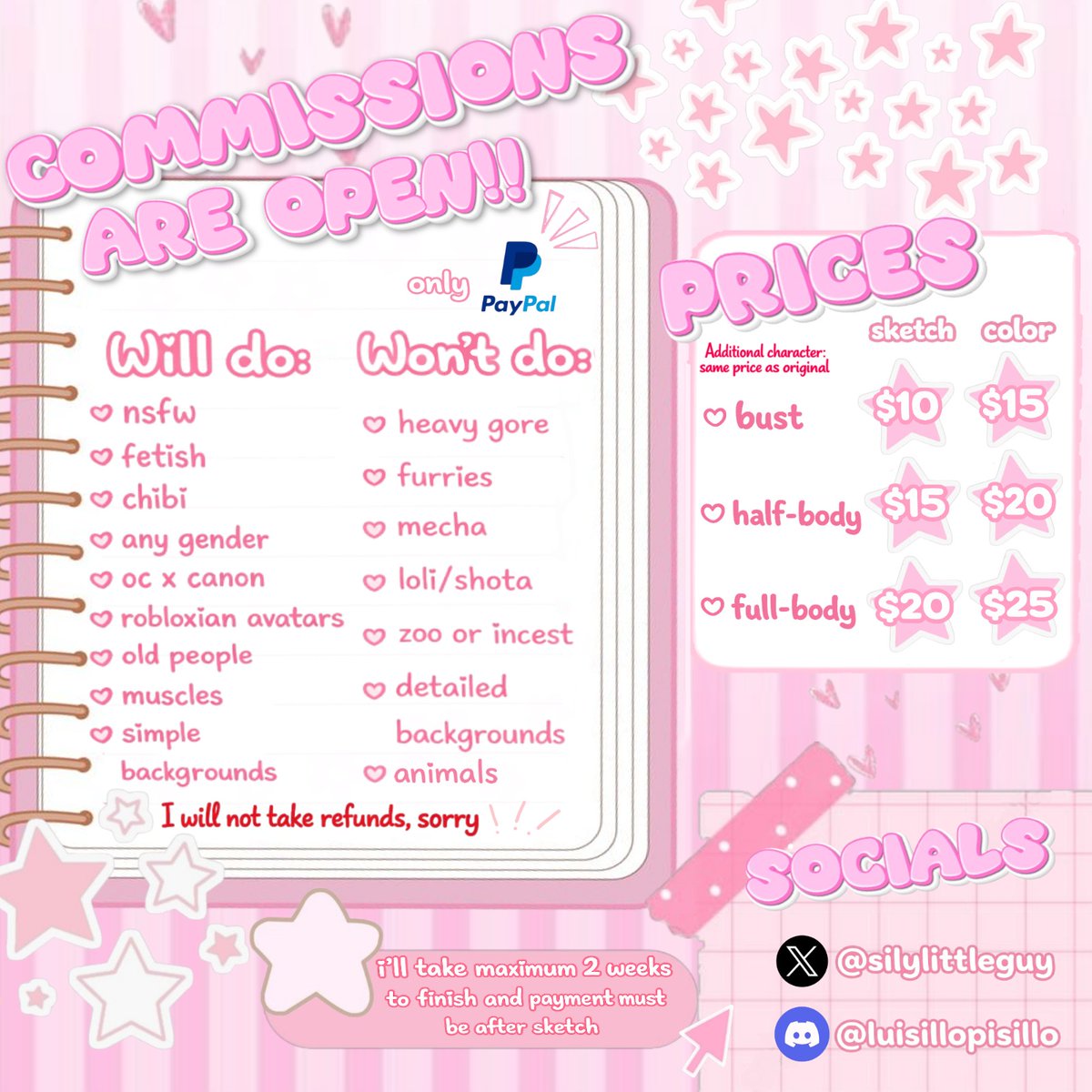 silylittleguy's tweet photo. HII IM RE OPENING COMMS !!😁the prices are a bit higher this time because living is very expensive😞 if you have any questions send me a dm here or in discord!!! 😁😁😁 https://t.co/PE3JoKKQeG