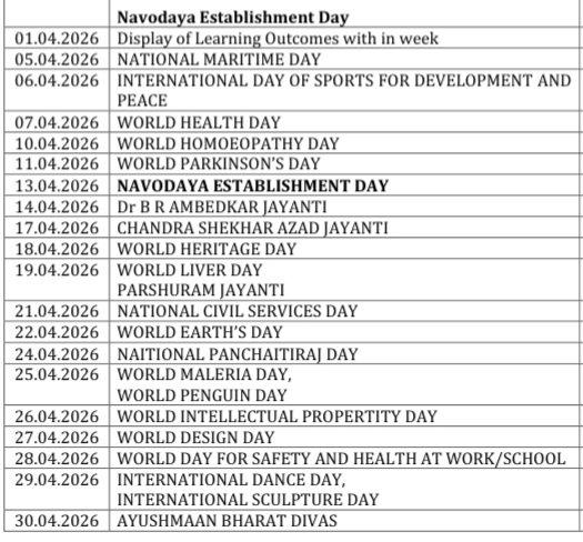 osssingh22's tweet image. Important Days 2026-2027
(April-Sept)
@EduMinOfIndia @ugc_india @AICTE_INDIA @cbseindia29 @NVS_HQ
#Activities #Days #Celebration