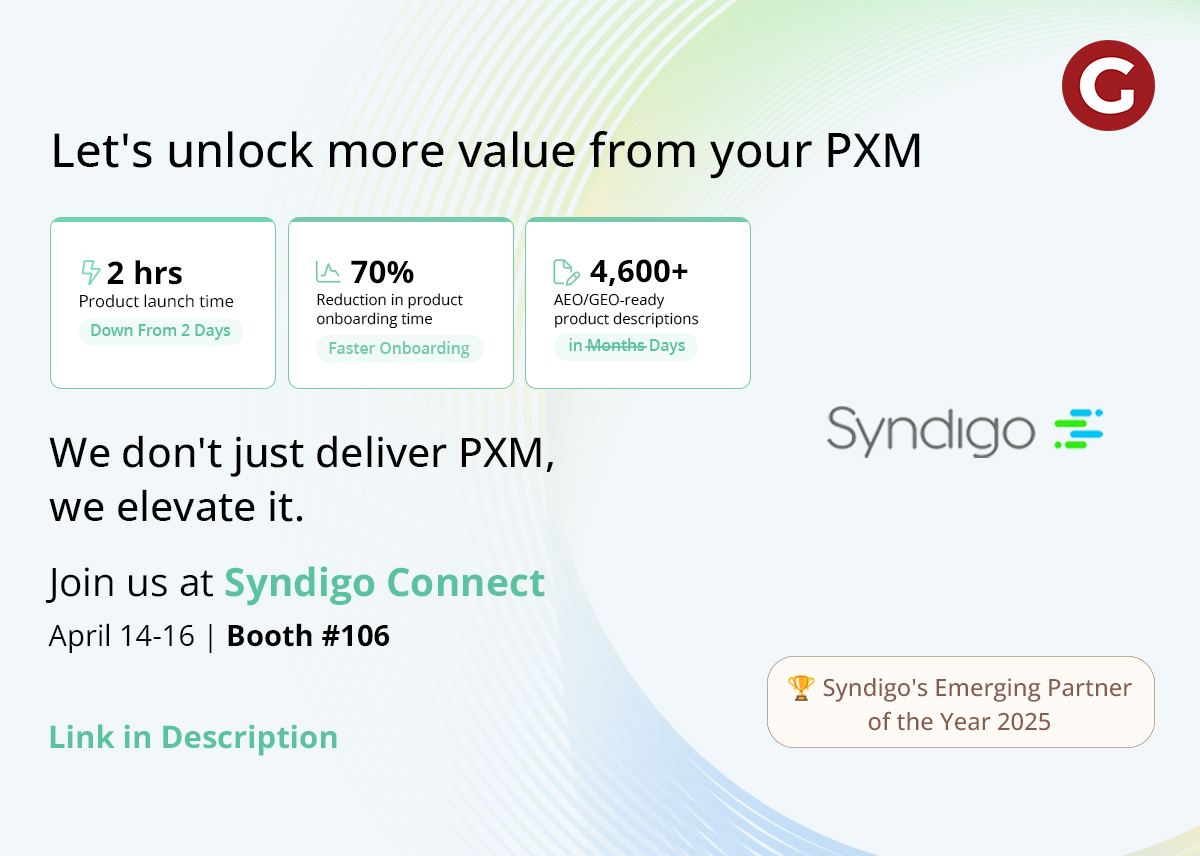 gspanntech's tweet image. Stuck in the product content loop? Break it at #SyndigoConnect2026.  See AI-powered PXM, faster launches &amp;amp; smarter integrations in action.  

📍 Booth #106

#PXM #RetailTech