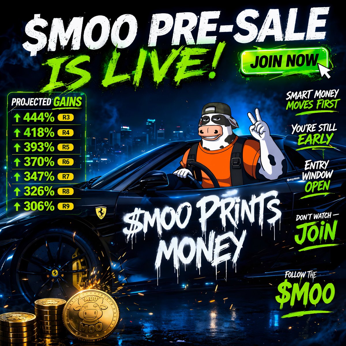 170,000+ are already in, what do they know that you don’t?

the battle for Xs starts now.

get in early on the $MOO presale (up to +444% at listing)

moo army is the world’s first bullish memecoin with its own blockchain.
170,000+ already in this is how PEPE-level runs start.