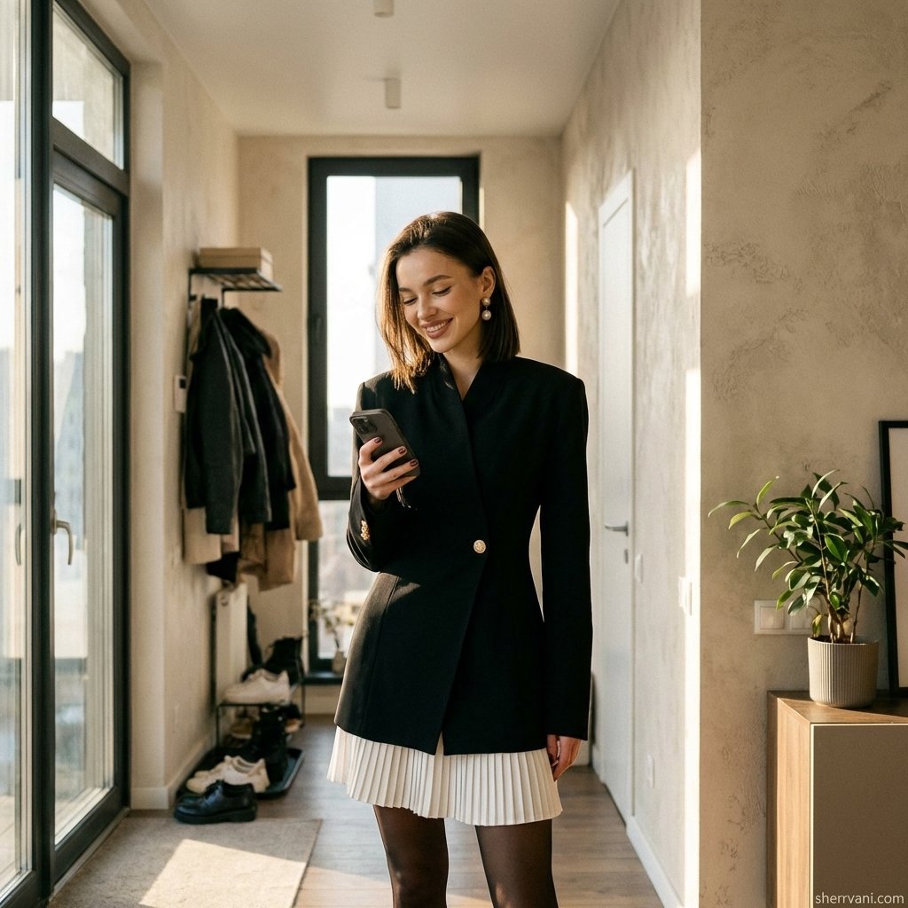 JarrettSchin's tweet image. Stop overcomplicating your morning routine. A structured blazer dress with a pleated hem is the only power outfit you need for a 9-to-5 that turns into a 5-to-9. Efficiency meets elegance. #sherrvani #WorkStyle