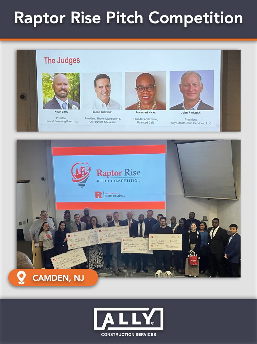 ALLYconstructs's tweet photo. ALLY is proud to support the next generation of business leaders. John J. Piekarski Piekarski served as a judge at Rutgers University–Camden School of Business’s Raptor Rise Pitch Competition yesterday, hearing student pitches and offering industry perspective.

#ALLY https://t.co/olcdtgbhBp