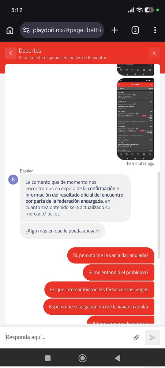 ch330802's tweet photo. @juan211197 @playdoitmexico Si, puse la apuesta desde el domingo cuando abrieron los mercados y después cambió la fecha del juego. Pero esto ya lo había visto con soporte y me dijeron que sería valida. Esto me lo confirmaron desde ese día https://t.co/IysC4bVa9P