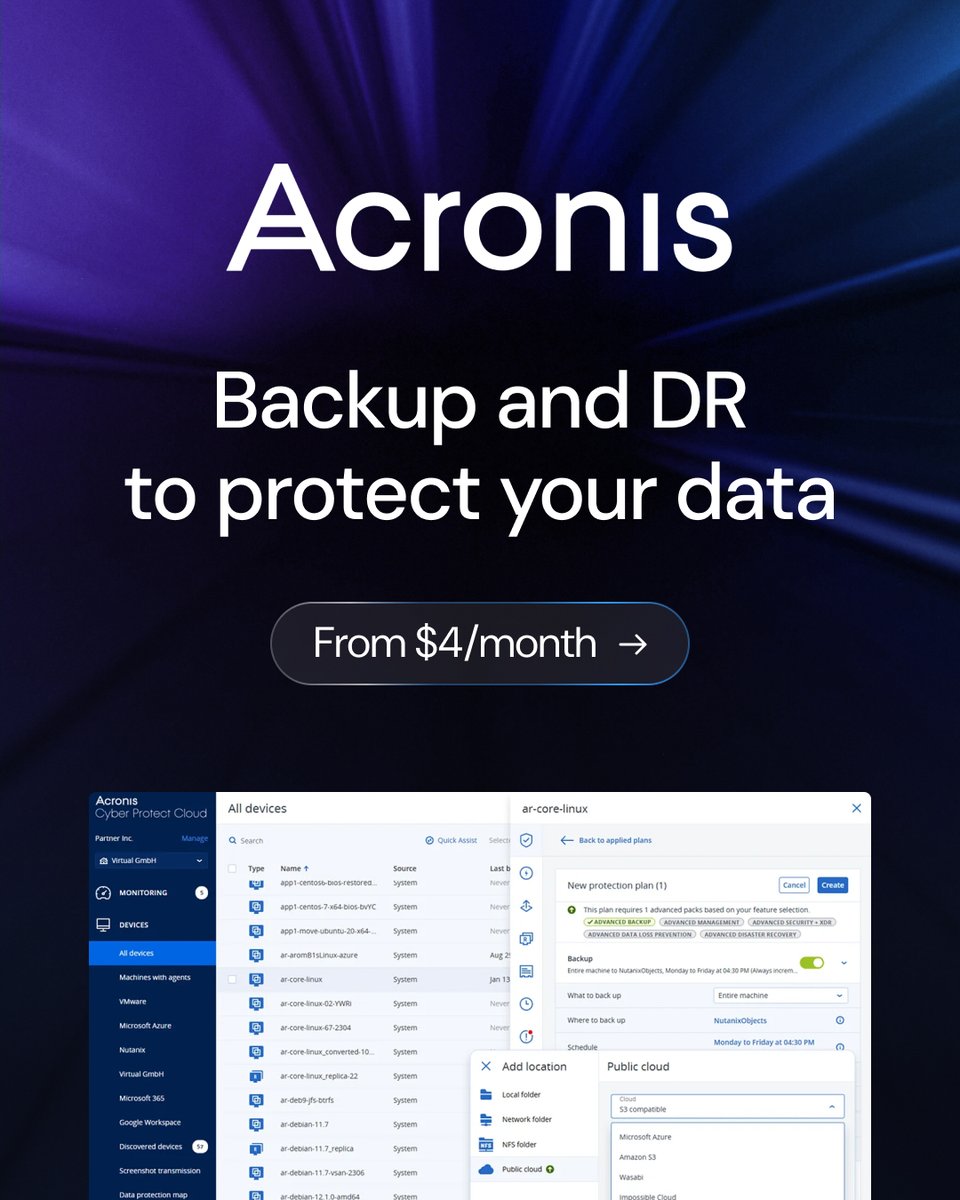 sharktechnet's tweet photo. With Acronis, your infrastructure and data are backed up and protected without gaps.

Calculate your cost: https://t.co/V11yKmF3OS https://t.co/Had0ToWL8n