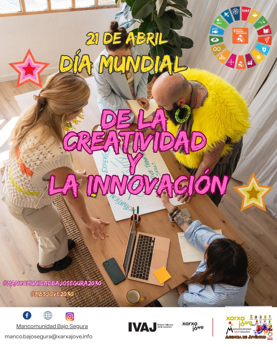 🗓️ 𝟮𝟭 𝗱𝗲 𝗮𝗯𝗿𝗶𝗹 | 𝗗𝗶́𝗮 𝗠𝘂𝗻𝗱𝗶𝗮𝗹 𝗱𝗲 𝗹𝗮 𝗖𝗿𝗲𝗮𝘁𝗶𝘃𝗶𝗱𝗮𝗱 𝘆 𝗹𝗮 𝗜𝗻𝗻𝗼𝘃𝗮𝗰𝗶𝗼́𝗻

👏 Desde la #MancomunidadBajoSegura hoy celebramos el valor de pensar con libertad y proponer ideas nuevas para mejorar lo que nos rodea.

#MBS #Juventud