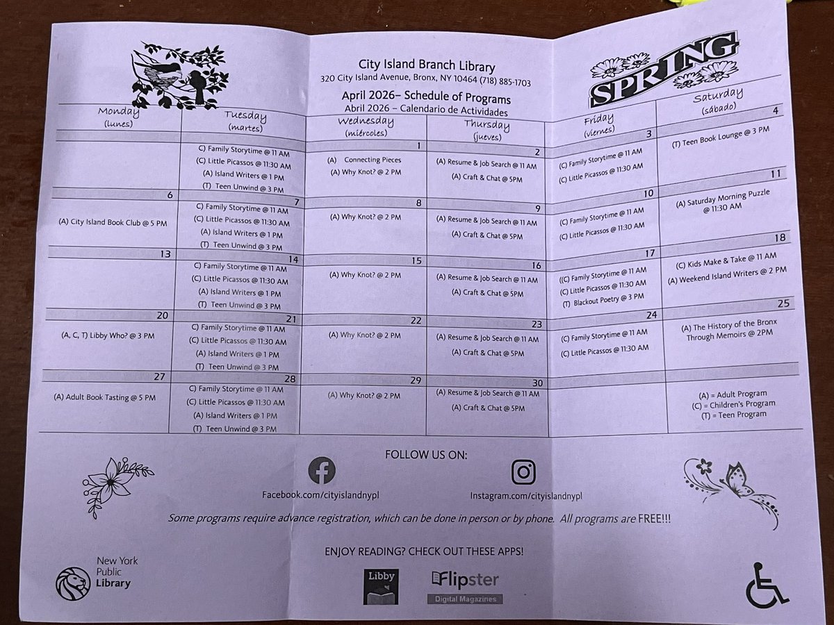 CI_Rising's tweet photo. Hers’s the latest schedule of programs from the City Island Library! @CityIslandNYPL https://t.co/yyWbqt9QfK