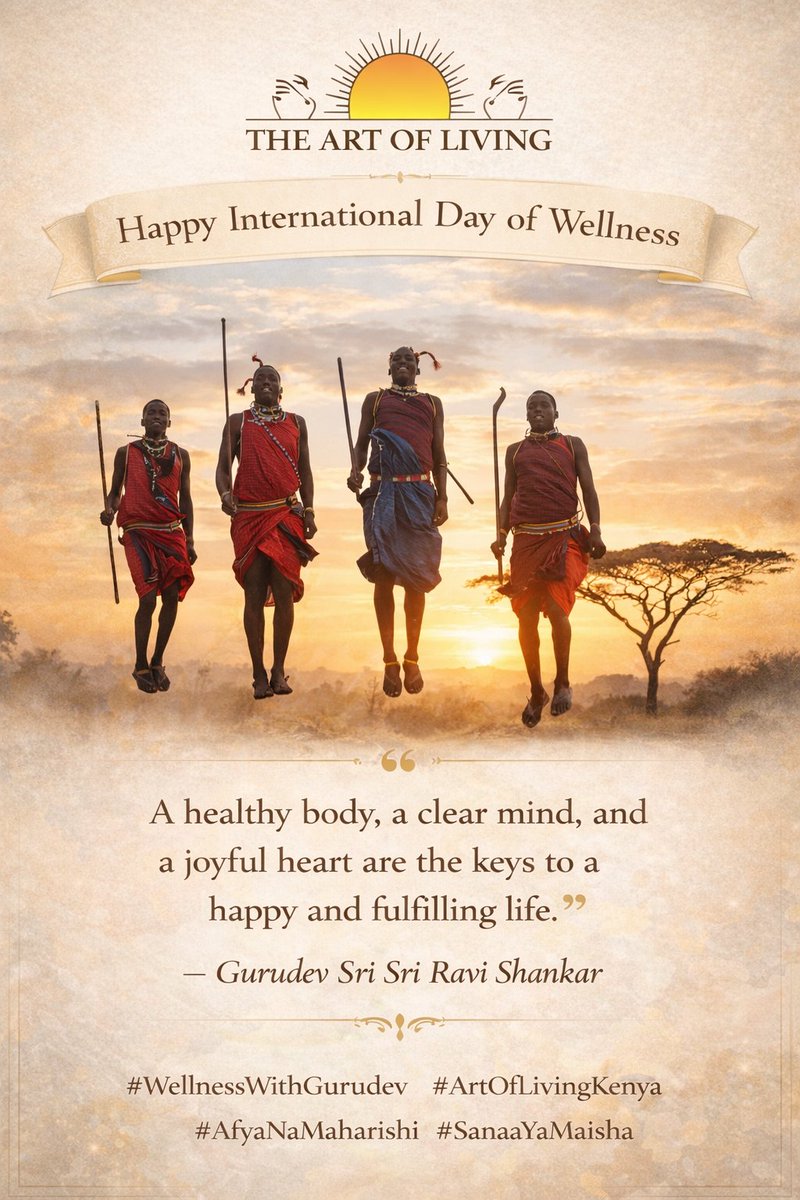 ArtOfLivingKe's tweet image. Happy International Day Of Wellness , let's take an intention to make mental wellbeing a part of our daily life !

#buildingahealthyhappykenya #wellbeing #breathe #meditate #artoflivingkenya