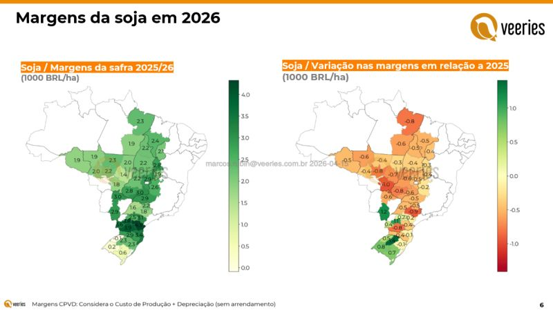 VeeriesIntel's tweet photo. Nem todo produtor está no mesmo agro em 2026

O produtor de soja entra em 2026 sob forte pressão de margens.

As margens estão entre as menores dos últimos quatro anos em praticamente todo o país — mas o ponto central é a heterogeneidade crescente entre regiões. https://t.co/uaMsQfHmdT