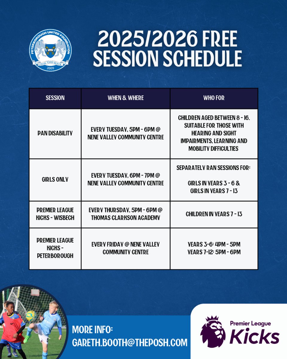 poshfoundation's tweet photo. Our FREE #PLKicks sessions give those aged 8-18 somewhere to come and enjoy a kickabout! Sessions take place in Peterborough, with PAN Disability &amp; Girls Only sessions also available.

🗞️ Visit https://t.co/A7gHYToEXV for more information.

#pufc https://t.co/ABDylZ4mYI