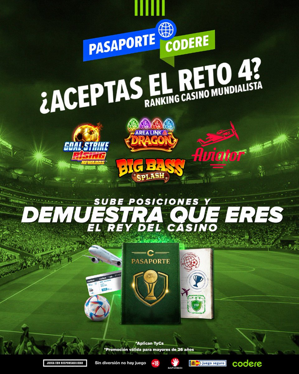 CodereApuestas's tweet image. ¿Estáis preparados para un nuevo reto del #PasaporteCodere? 

¡Venga, va! Vamos con un ranking de Casino para animaros.

Escala entre los mejores y consigue un nuevo sello.

Paso a pasito puedes ir al Mundial. 😜

**Promo válida para mayores de 26 años"

#Casino #retos #Mundial