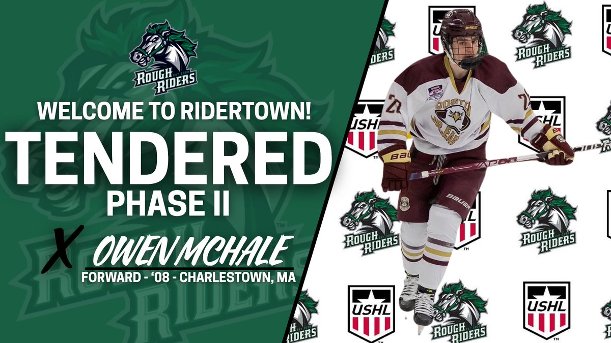 RidertownUSA's tweet image. RoughRiders sign Phase II tender Owen McHale for 2026–27 season!

The Cedar Rapids RoughRiders are proud to announce the tender signing of forward Owen McHale for the 2026–27 USHL season.

Read more about Owen here: roughridershockey.com/news/2026/4/16…

#LetsRide