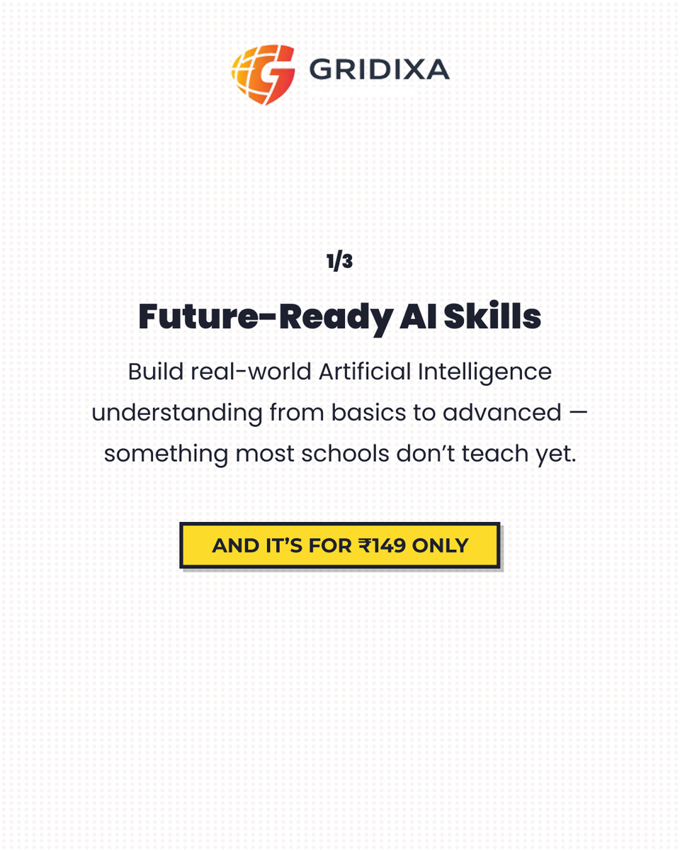 gridixa's tweet photo. Learn AI the way it’s meant to be — practical, structured, and competitive.
From strong basics to real problem-solving and national-level recognition, this is where future skills begin.
Starting at ₹149.
#AIOlympiad #LearnAI #ArtificialIntelligence #FutureSkills #EdTech https://t.co/h0HMssnjXT