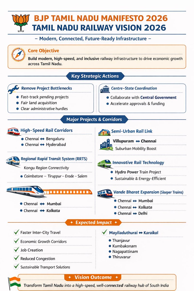 dayatiger197312's tweet image. Finally got attention of @BJP4India on #TamilNadu #Railway Projects,
 #Promises to clear all hurdles created by the current dispensation for expansion of railways in TN, enabling land acquisition at fair prices to complete major pending railway lines across state
Tq @narendramodi