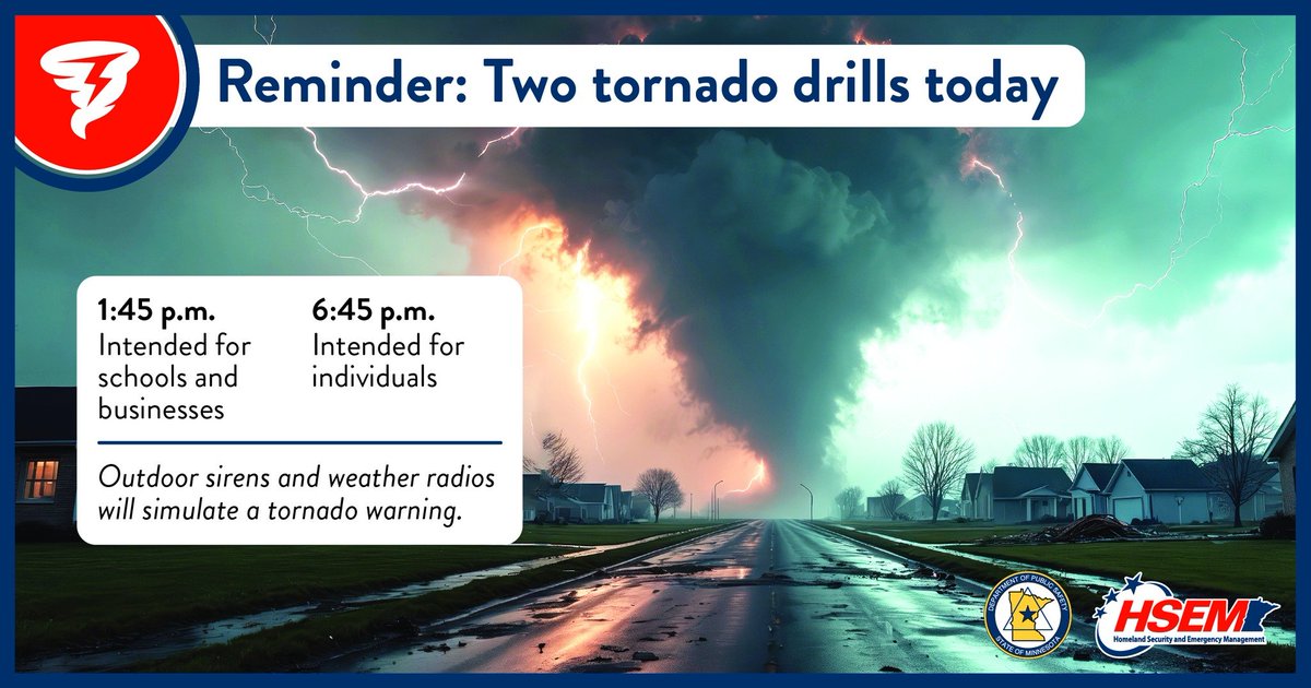 cdcmorrisonmn's tweet image. REMINDER: *Statewide Tornado Drill Day*
The #MorrisonCounty Sheriff's Office Emergency Management wants to remind everyone that Severe Weather Awareness Week is April 13-17.
Today 4/16, Statewide Tornado Drills w/ sirens will activate at 1:45PM &amp;amp; 6:45PM. facebook.com/share/p/1HJNhc…