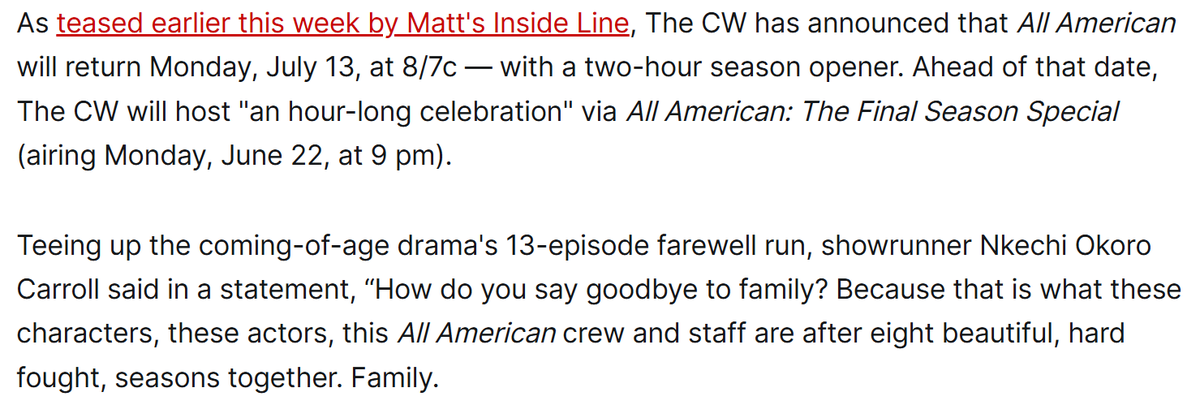 moozanna's tweet image. 'All American' Final Season Gets Premiere Date, Retrospective Special

#AllAmerican #AllAmericanCW mattmitovich.ghost.io/all-american-f…