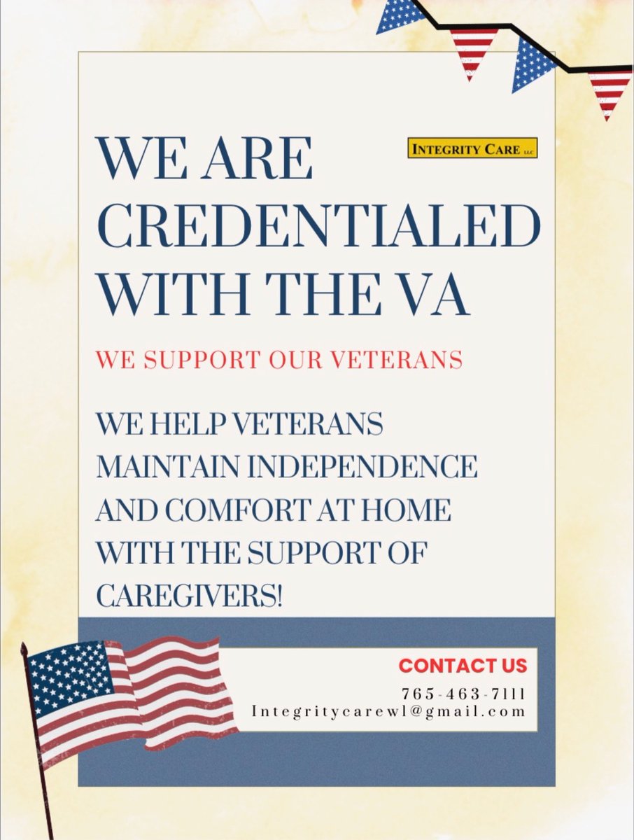 INTEGRITYCAREWL's tweet photo. We support veterans through the VA community care network #veterancare #westlafayette #eldercare #indiana https://t.co/LNUA7XxrEq