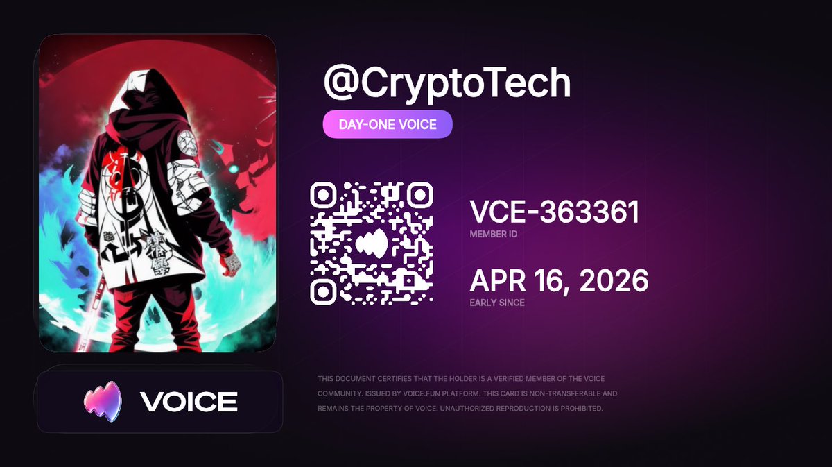 CryptoTech_YT's tweet image. Just got my @Voicehavefun membership card!

Member ID: VCE-363361

#Voice #VoiceFun #VoiceCommunity