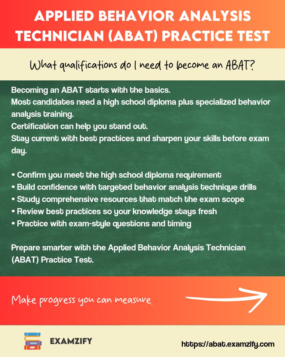 examzify's tweet image. One test day. Zero panic. Get exam-ready for the Applied Behavior Analysis Technician (ABAT) with practice that actually sticks. Learn more on abat.examzify.com. #AppliedBehaviorAnalysis #ABATPracticeTest #ExamPrep #TestPrep #Flashcards #MultipleChoice #StudySmart