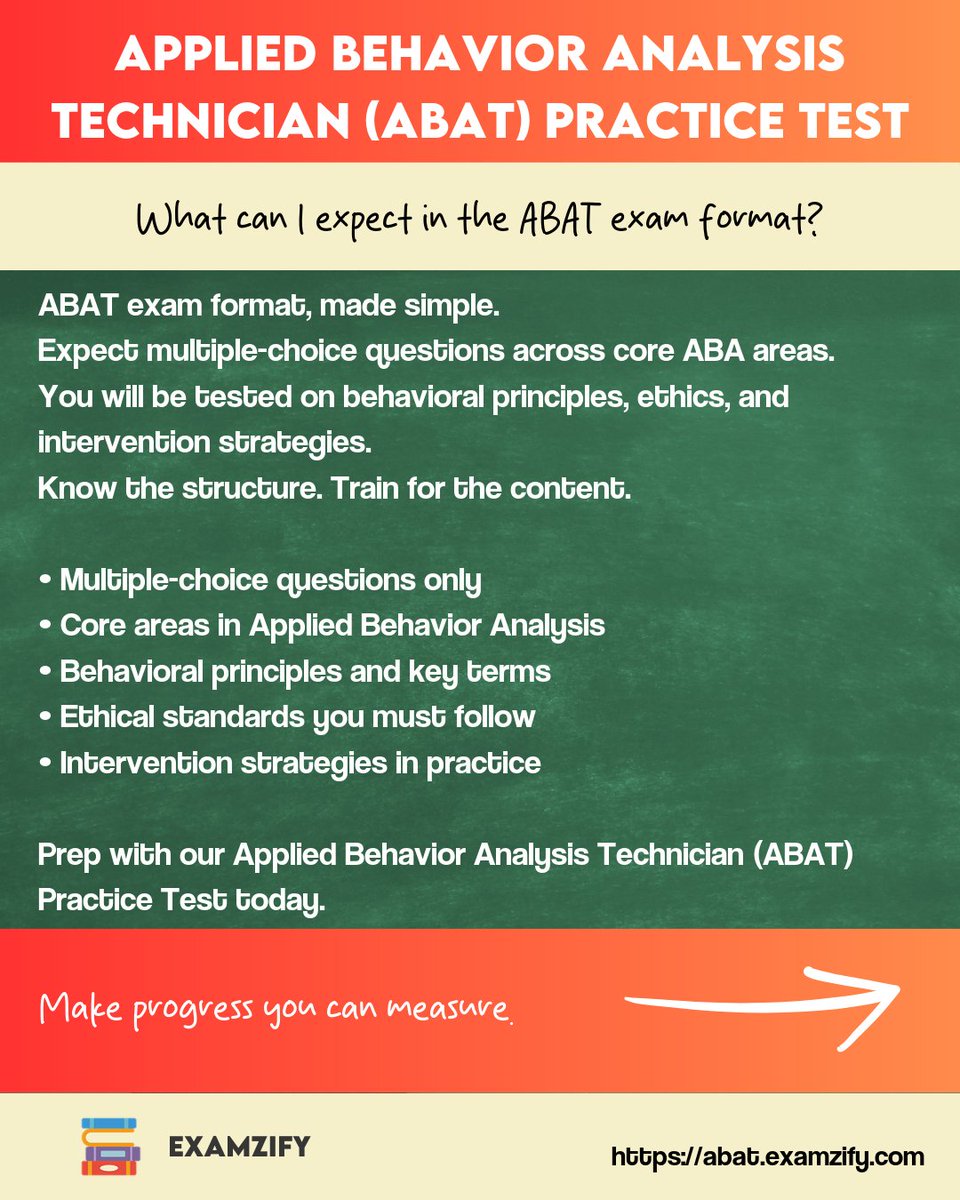 examzify's tweet image. One test day. Zero panic. Get exam-ready for the Applied Behavior Analysis Technician (ABAT) with practice that actually sticks. Learn more on abat.examzify.com. #AppliedBehaviorAnalysis #ABATPracticeTest #ExamPrep #TestPrep #Flashcards #MultipleChoice #StudySmart