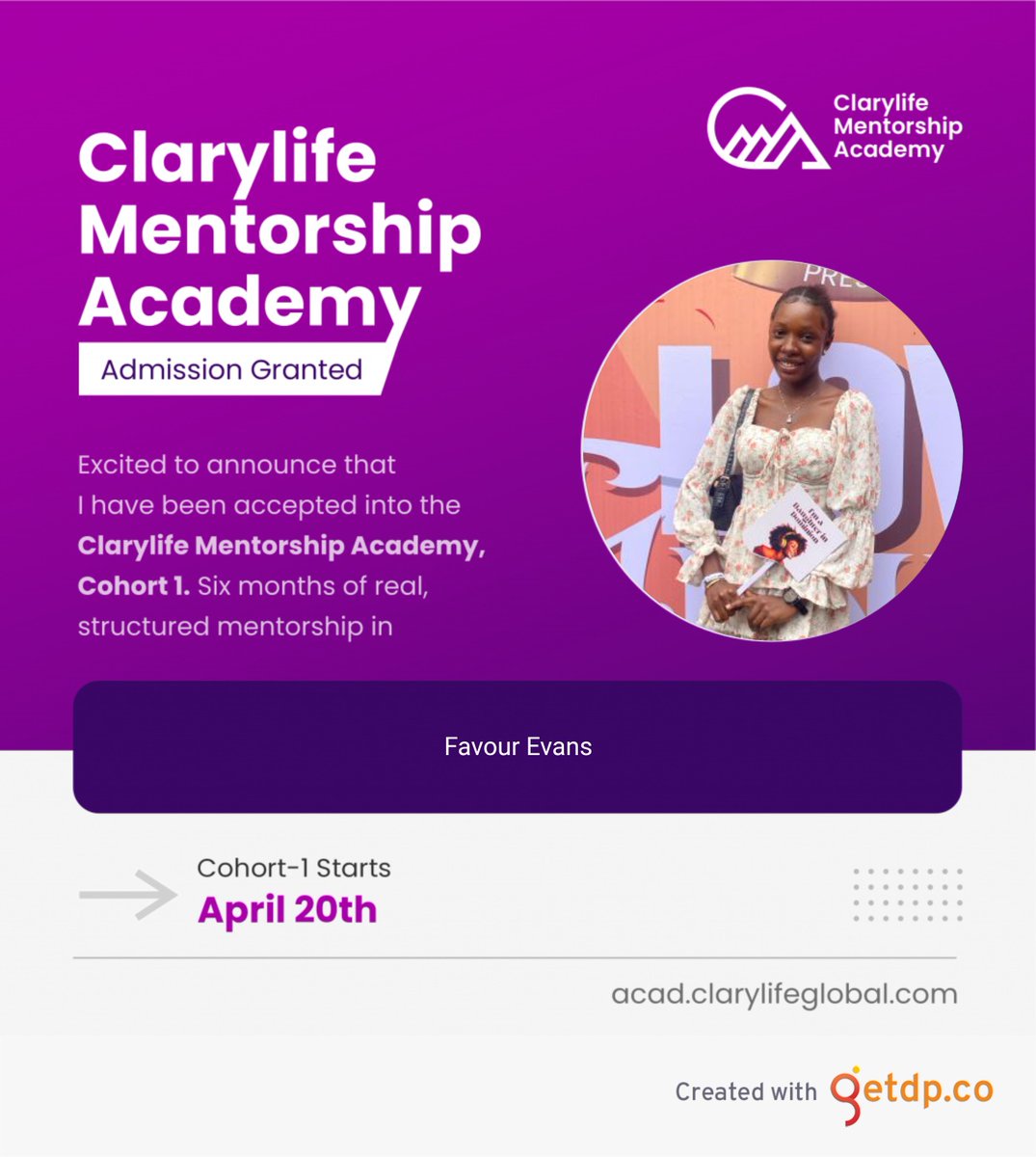 foid_E's tweet photo. I just enrolled in the Clarylife Mentorship Academy, Cohort 1.
Six months of live, structured mentorship.
Starting 20th April 2026 and I am ready.
Applications close April 18.
#ClarylifeMentorshipAcademy
#CMAcademy
#CMAcohort1
#LearnToBuild
#BuildToLast https://t.co/1GxaVVxcog