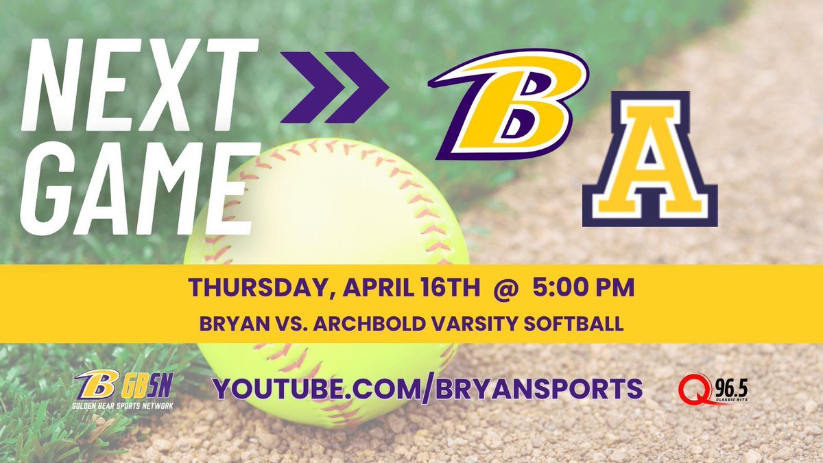GBSNStream's tweet photo. The Bryan Lady Bears open their home portion of the league season by hosting Archbold tonight at Field 5. Join Chris Malanga and Val Eickhoff on the GBSN  around 4:45 pm. Watch on https://t.co/GDsda7qbMF or listen on Q 96.5 FM.

#BryanBuilt https://t.co/SXb25ikMIv
