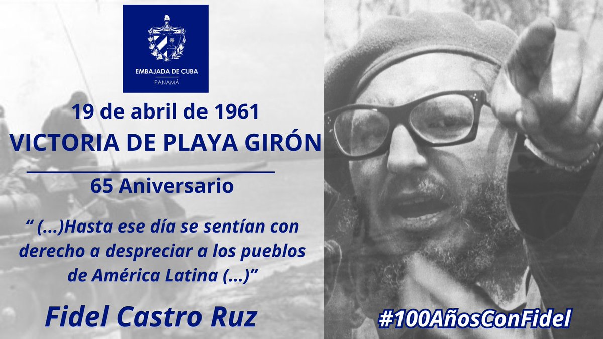 19/04/1961 🇨🇺

Victoria de Playa Girón!!!!!!

🗣️#Fidel: "Porque si reaccionarios fueron los que nos atacaron en Girón, estos que gobiernan hoy a Estados Unidos son aún más reaccionarios". 

              Fidel Castro
             19 de abril de 1964
#100AñosConFidel