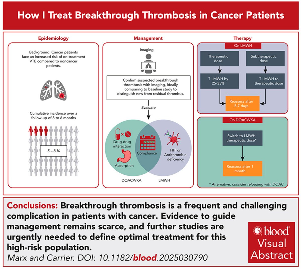 MarcCarrier1's tweet photo. Managing recurrent VTE despite anticoagulation in patients with cancer is tough ⚠️

This “How I Treat” review highlights practical strategies (confirm recurrence 🔍, assess adherence/interactions 💊, LMWH escalation or switch 📈) - More data needed! 📊 
https://t.co/Asevq0atLk
@BloodPortfolio