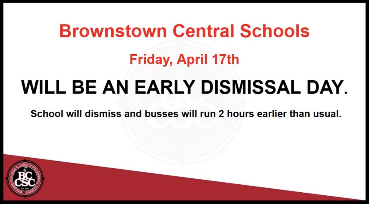 BtownSchools's tweet photo. April 17th is an early dismissal day. https://t.co/AnlQJfFTEz