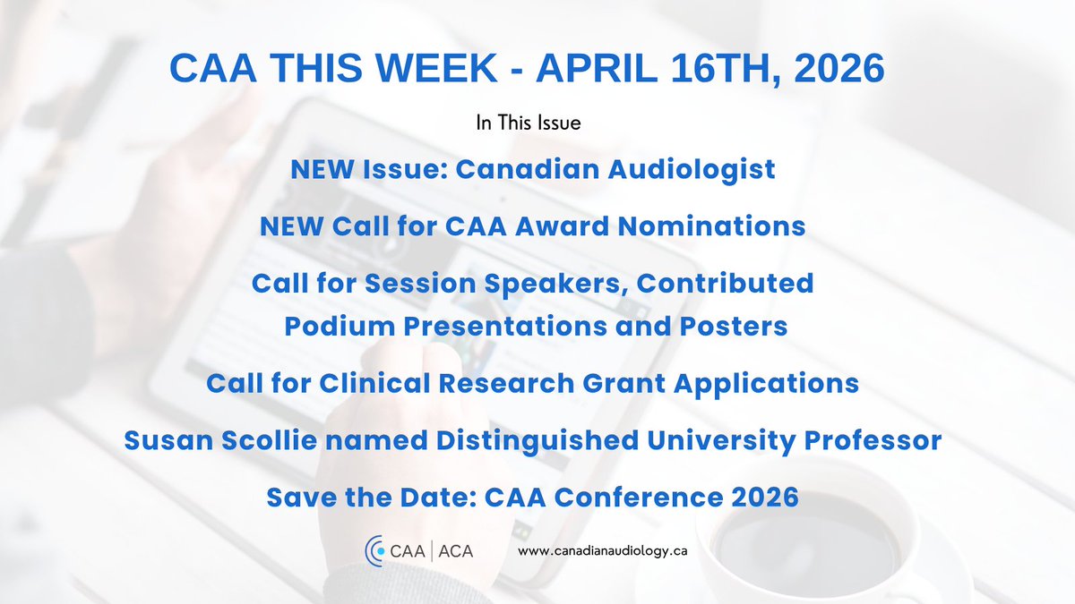 CAAudiology's tweet image. In CAA This Week, the call for #award nominations is now open. Nominate deserving candidates for one of CAA's awards. CAA congratulates Susan Scollie who was named Distinguished University Professor by @WesternU. Click for more  -tinyurl.com/7d4j9tj9

#audpeeps #hearwithCAA