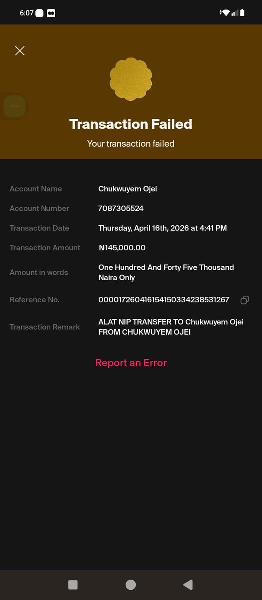 0One_Dollar's tweet photo. @alat_ng I made a transfer and the transaction failed but I was debited, here is a screenshot below. https://t.co/c2wtHduZ3h