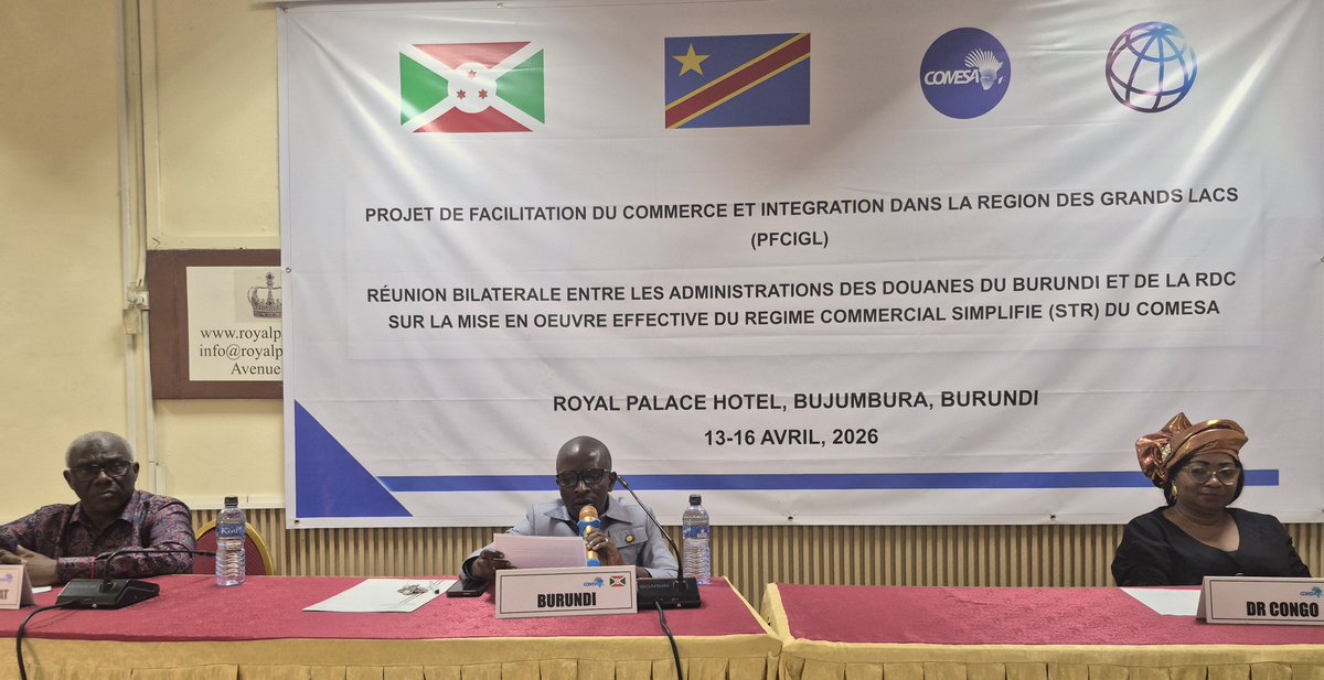 PfciglBurundi's tweet photo. Fin de la réunion bilatérale entre les administrations douanières du #Burundi  et de la #RDC sur la mise en œuvre effective du Régime Commercial Simplifié (#RECOS) du @COMESA_HQ organisée @Bujaprov2025  par le @COMESA_HQ  Du 13-16 avril 2026 dans le cadre du @PfciglBurundi. https://t.co/Luiwf9efIG