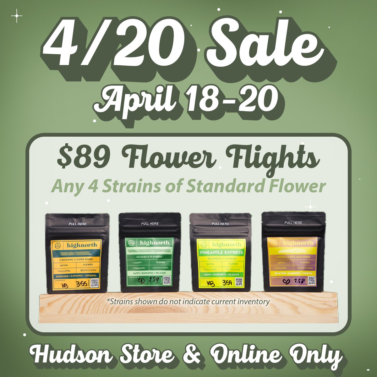 highnorth_mn's tweet photo. Flower Flights going for just $89 - and that's just the start 🔥 Stay tuned for more 4/20 savings dropping today and tomorrow!

4/20 Sale starts Saturday at Hudson and Online 🌿 https://t.co/S4NETd8t5Y