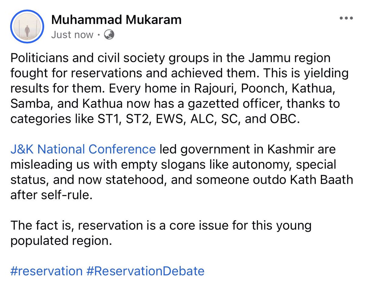 The fact is, reservation is a core issue for young populated region. <a href="/OmarAbdullah/">Omar Abdullah</a> <a href="/MehboobaMufti/">Mehbooba Mufti</a>  <a href="/JKNC_/">JKNC</a> <a href="/jkpdp/">J&K PDP</a>