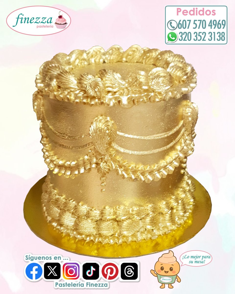 pastelfinezza's tweet photo. ✨💛 Un ponqué que no pasa desapercibido.
Diseño dorado, elegante y lleno de detalles para celebraciones que merecen brillar de verdad 💫
¿Lo usarías para cumpleaños o aniversario?
#PasteleriaFinezza #TortaElegante #PonquePersonalizado #CakeDesign https://t.co/te4EkMqgR0