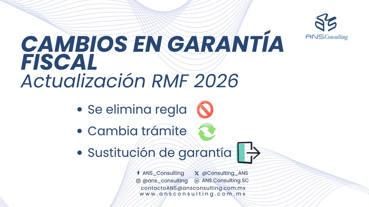 Consulting_ANS's tweet image. 🚨 Cambios en garantía del interés fiscal
⛔ Se elimina regla clave 📑 Ajustes en trámite 60/CFF 🔁 Posibilidad de sustitución
👉 Si estás en proceso, esto te impacta
#SAT #CFF