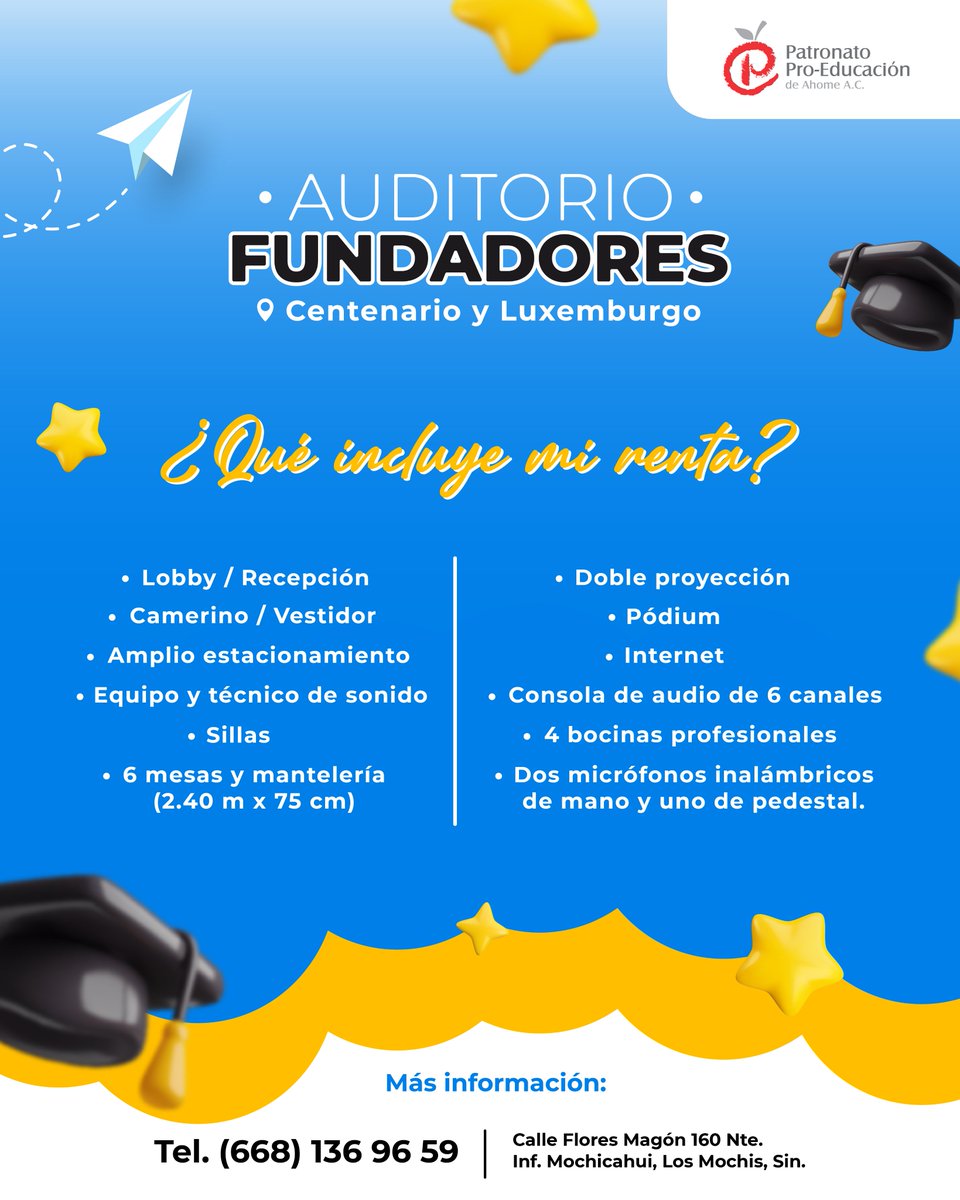 ¿Planeas un evento de graduación para los próximos meses? 🎓

¡Los grandes momentos merecen el lugar perfecto!  Recuerda los servicios y modelos que ofrecemos en nuestro auditorio “Fundadores” de nuestro parque “Centenario”. 🏛

📣 Más información a continuación…